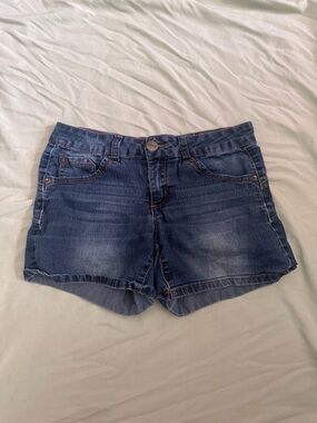 Women's Mid-Rise Dark Blue Denim Shorts